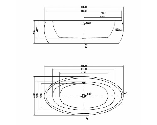 Акриловая ванна Swedbe Vita 189x93 8810 без гидромассажа