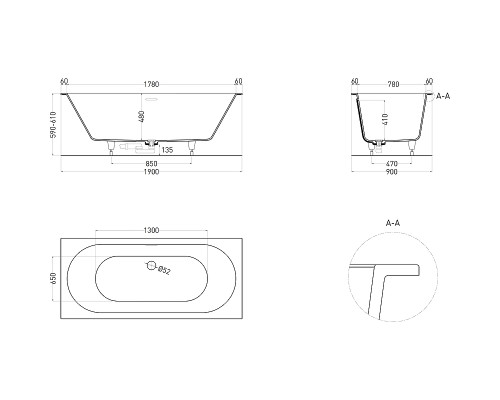 Ванна из искусственного камня Salini Ornella Axis Kit 190х90 103512G Белая глянцевая