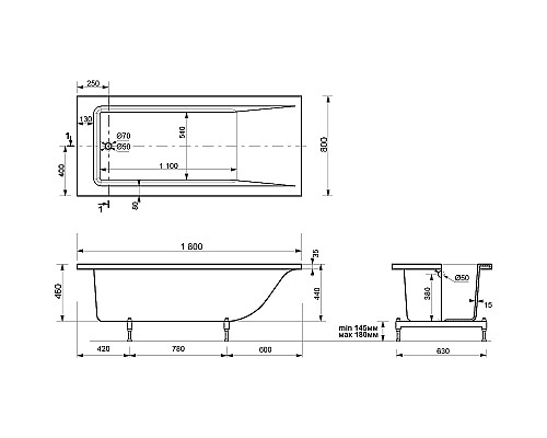 Ванна из искусственного камня STWORKI Ольборг 180x80 ФР-00014092 без гидромассажа