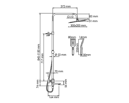Душевая система WasserKRAFT A199.069.126.010.CH Thermo с термостатом Хром