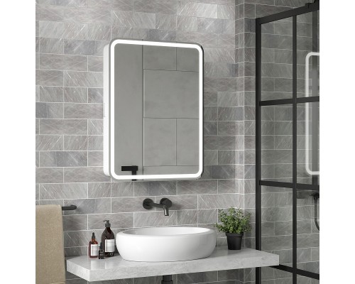 Зеркальный шкаф Reflection Circle 600х800 R RF2108SR с подсветкой Белый матовый