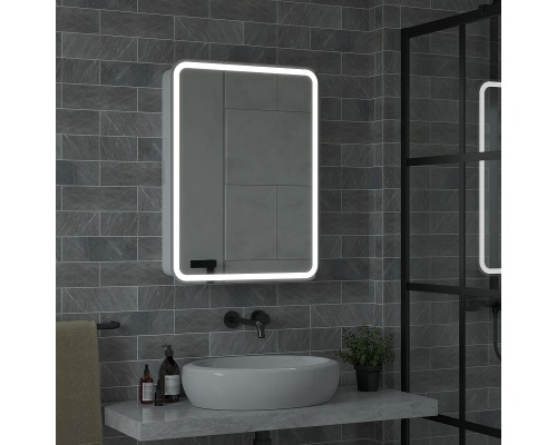 Зеркальный шкаф Reflection Circle 600х800 R RF2108SR с подсветкой Белый матовый