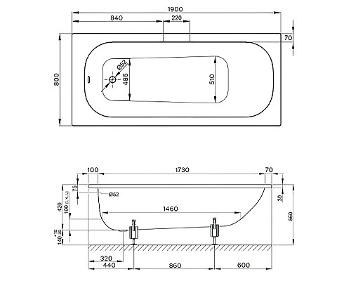 Стальная ванна Bette Form 190x80 2951-000 AD с шумоизоляцией