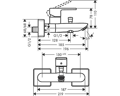 Смеситель для ванны Hansgrohe Vernis Shape 71453000 Хром