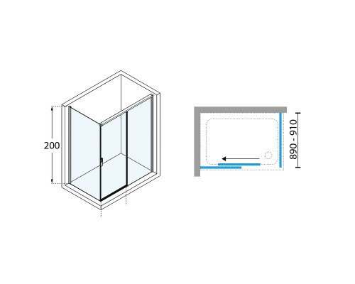 Душевая дверь Novellini Opera 120 L OPEPH119S-1H профиль Черный матовый стекло прозрачное