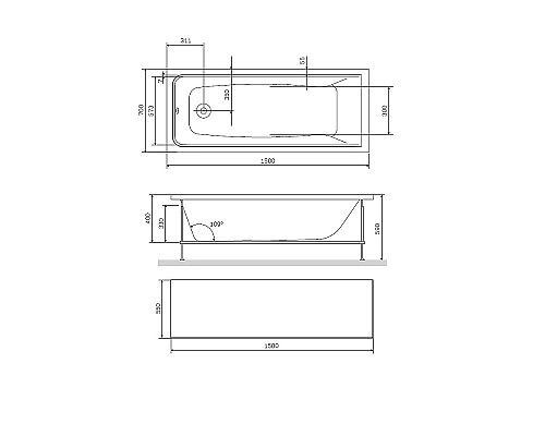Фронтальная панель для ванны AM.PM Gem 150 W90A-150-070W-P1 Белая
