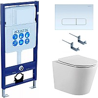 Комплект унитаза с инсталляцией Aquatek Set Aquatek Вега cmp-013 с сиденьем Микролифт и Белой клавишей смыва