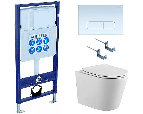 Комплект унитаза с инсталляцией Aquatek Set Aquatek Вега cmp-013 с сиденьем Микролифт и Белой клавишей смыва