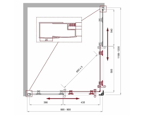 Душевой уголок BelBagno Uno 120х90 UNO-195-AH-2-120/90-P-NERO профиль Черный матовый стекло рифленое
