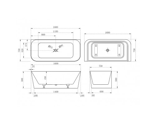 Акриловая ванна Abber 160х75 AB9223-1.6 без гидромассажа