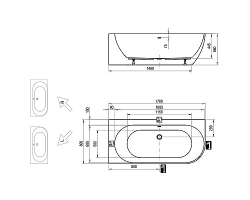 Акриловая ванна Ravak Freedom Corner 170x80 R XC00100040 без гидромассажа Акриловая ванна Ravak Freedom Corner 170x80 R XC00100040 без гидромассажа