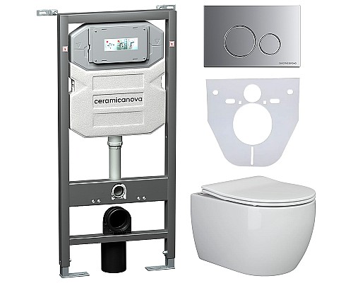 Комплект унитаза с инсталляцией Ceramicanova Play CN3001_1001M_1000 с сиденьем Микролифт и клавишей смыва Хром матовый