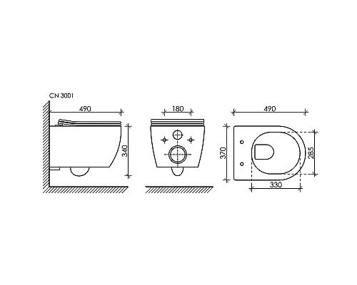 Комплект унитаза с инсталляцией Ceramicanova Play CN3001_1001M_1000 с сиденьем Микролифт и клавишей смыва Хром матовый