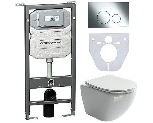 Комплект унитаза с инсталляцией Ceramicanova Metropol CN4002_1001CH_1000 с сиденьем Микролифт и клавишей смыва Хром глянцевый