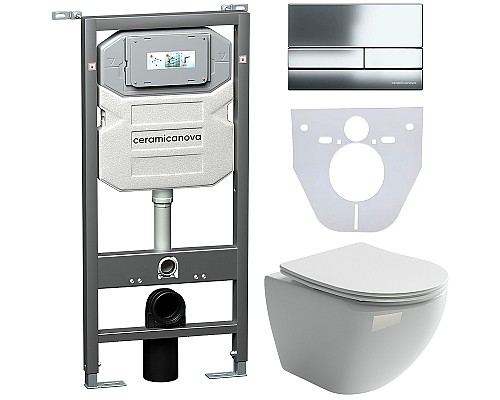 Комплект унитаза с инсталляцией Ceramicanova Metropol CN4002_1002CH_1000 с сиденьем Микролифт и клавишей смыва Хром глянцевый