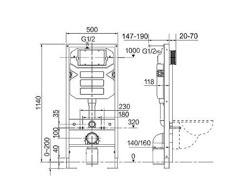 Комплект унитаза с инсталляцией Ceramicanova Metric CN3007_1002M_1000 с сиденьем Микролифт и клавишей смыва Хром матовый