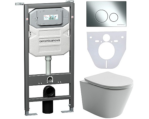 Комплект унитаза с инсталляцией Ceramicanova Balearica CN6000_1001CH_1000 с сиденьем Микролифт и клавишей смыва Хром глянцевый