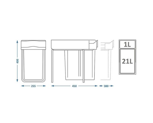 Система сортировки мусора Alveus Albio 20 1x21 L+0.5 L 1090334 Серая