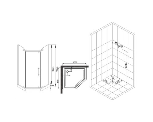 Душевой уголок Esbano ESR-7170B 100x100 профиль Черный матовый стекло прозрачное