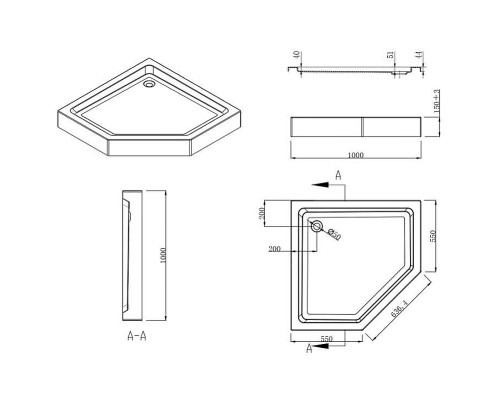 Душевой уголок Esbano ESR-7170B 100x100 профиль Черный матовый стекло прозрачное