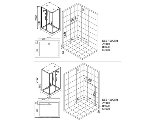 Душевая кабина Esbano ESE-129CKR 120x90 ESKE129CKR без гидромассажа