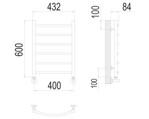 Водяной полотенцесушитель Terminus Классик П6 400x600 4670078530202 Хром, нижнее подключение, G 1/2" ВР