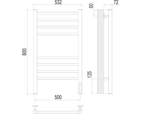 Электрический полотенцесушитель Terminus Аврора П8 500х800 КС 4670078542953 Черный муар