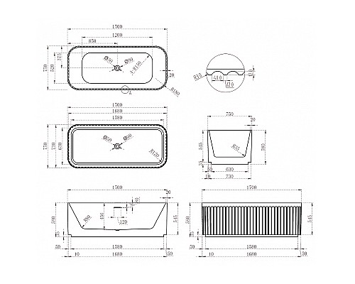 Акриловая ванна Abber 170х75 AB9411-1.7 без гидромассажа