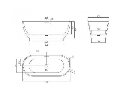 Ванна из искусственного камня Abber Frankfurt 170x75 AM9941MLG Светло-серая матовая без гидромассажа