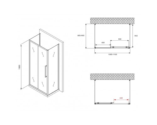 Душевой уголок Abber Schwarzer Diamant 110x90 профиль Черный стекло матовое