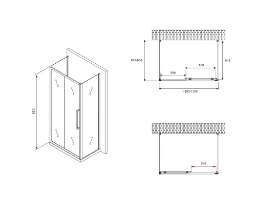 Душевой уголок Abber Schwarzer Diamant 130x90 профиль Черный стекло матовое