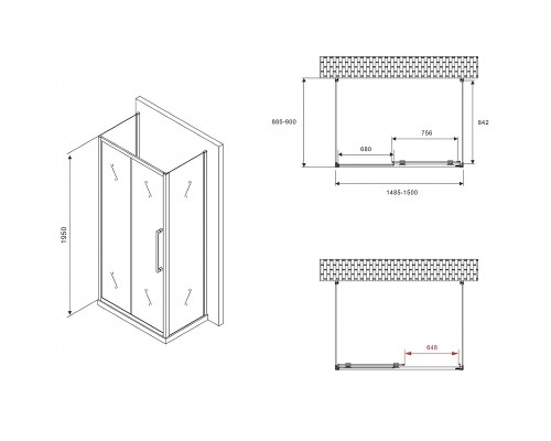 Душевой уголок Abber Schwarzer Diamant 150x90 профиль Черный стекло матовое