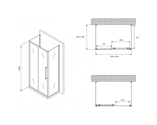 Душевой уголок Abber Schwarzer Diamant 160x100 профиль Черный стекло матовое