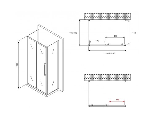 Душевой уголок Abber Schwarzer Diamant 110x50 профиль Черный стекло прозрачное