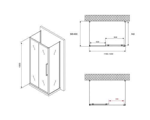 Душевой уголок Abber Schwarzer Diamant 120x60 профиль Хром стекло матовое