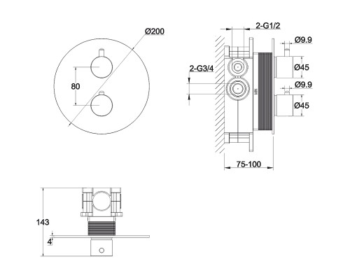 Смеситель для душа Whitecross Y gold Y1236GL с термостатом Золото