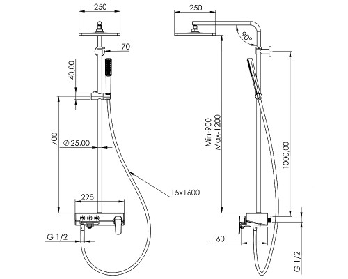 Душевая система Teska Niagara NG3501C с термостатом Хром Белое стекло