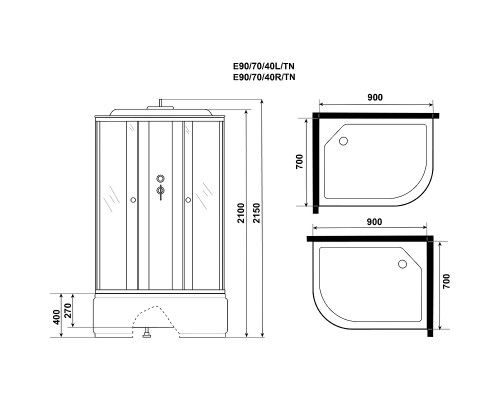 Душевая кабина Niagara Eco 90x70 R E90/70/40R/TN без гидромассажа