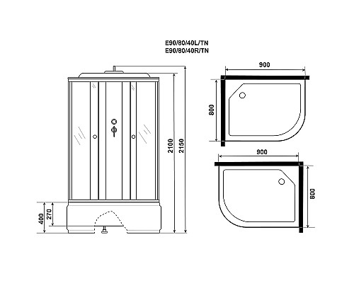 Душевая кабина Niagara Eco 90x80 L E90/80/40L/TN без гидромассажа