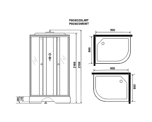 Душевая кабина Niagara Promo 90x80 L P90/80/26L/MT без гидромассажа