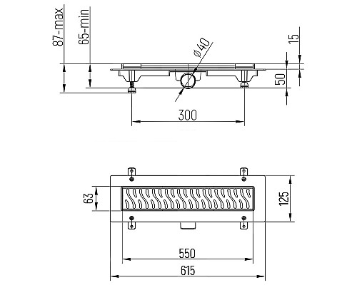 Душевой лоток Paini Harmony 550 CH550HC с Черной матовой решеткой