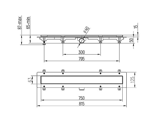 Душевой лоток Paini Line 750 CH750L с решеткой Хром глянец