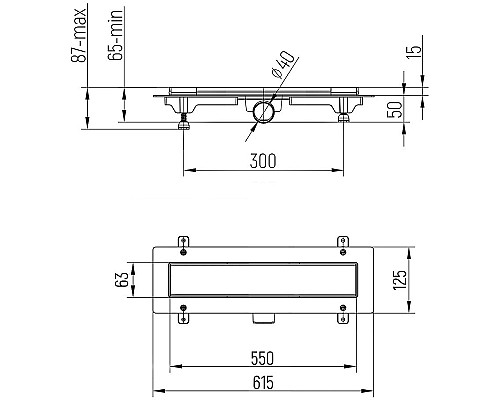 Душевой лоток Paini Line 550 CH550LN с решеткой Хром глянец