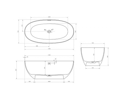 Ванна из искусственного камня Abber Stein 170x75 AS9624-1.7 без гидромассажа
