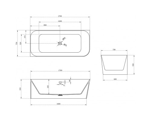 Ванна из искусственного камня Abber Stein 170x75 AS9621-1.7 L без гидромассажа
