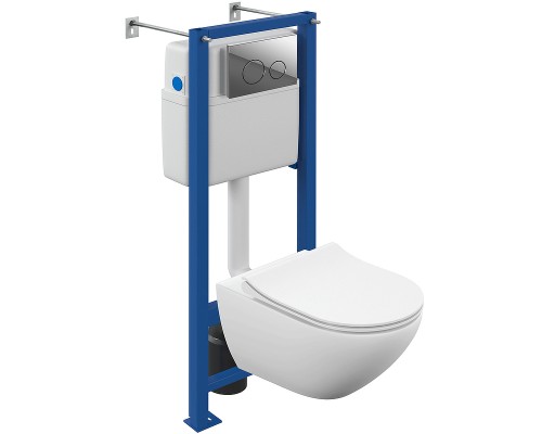 Комплект унитаза Cersanit Sreet Fusion Vortex DPL EO Slim с инсталляцией Vector с сиденьем Микролифт и клавишей смыва Хром глянцевый