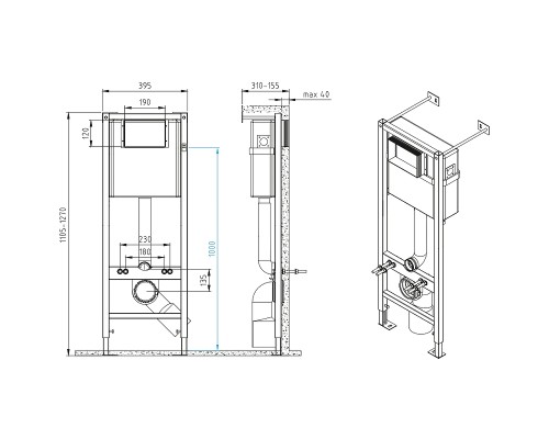 Комплект унитаза Cersanit Sreet Fusion Vortex DPL EO Slim с инсталляцией Vector с сиденьем Микролифт и клавишей смыва Хром глянцевый