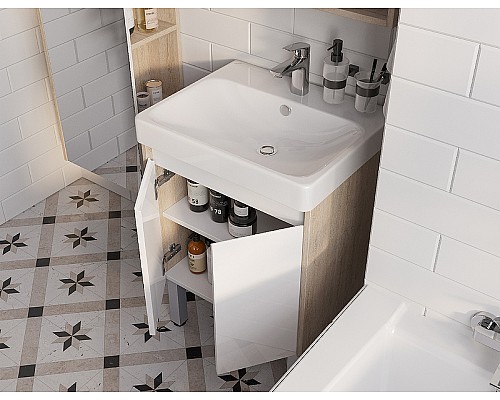 Тумба под раковину Aquaton Сканди Doors 55 1A278801SDB20 Белый глянец, Дуб верона Тумба под раковину Aquaton Сканди Doors 55 1A278801SDB20 Белый глянец, Дуб верона