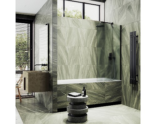 Шторка на ванну Maybah Glass MGV-253-6ш 300x1400 в широком профиле Черный стекло сатиновое