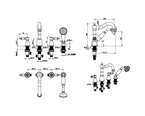 Смеситель на борт ванны Boheme Tradizionale Oro 395-SW Золото
